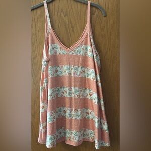 Floral Stripe Peach V-Neck Tank Top